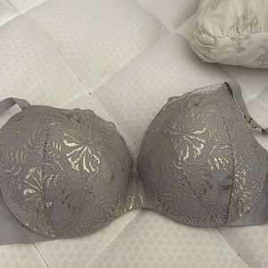 PINK Victoria's Secret Gray and Gold Embroidered Bra